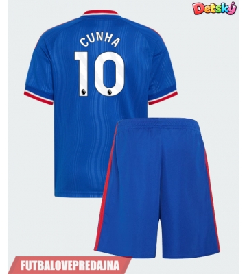 Lacne Dětský Futbalové dres Manchester United Matheus Cunha #10 2026-27 Krátky Rukáv - Preč (+ trenírky)